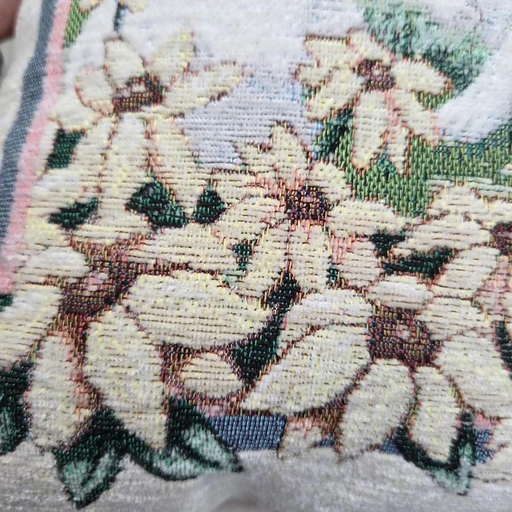 Vintage Woven Tapestry Bunny Rabbit Garden Throw Pillow Easter Cottagecore Decor
